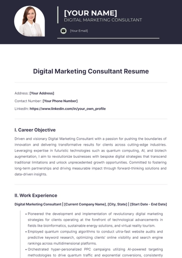 Free Digital Marketing Consultant Resume to Edit Online