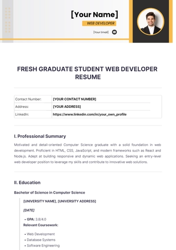 Free Fresh Graduate Student Web Developer Resume to Edit Online