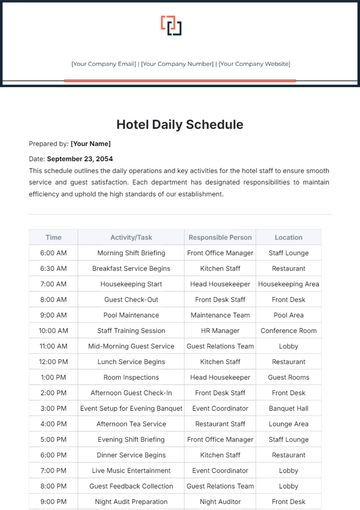 Free Hotel Daily Schedule Template to Edit Online