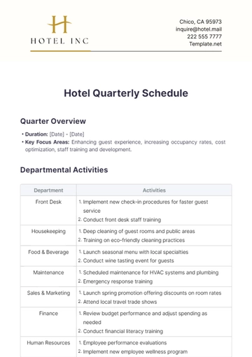 Free Hotel Quarterly Schedule Template to Edit Online