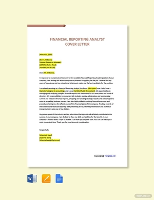 Financial Reporting Analyst Cover Letter
