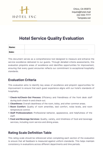 Free Hotel Service Quality Evaluation Template to Edit Online