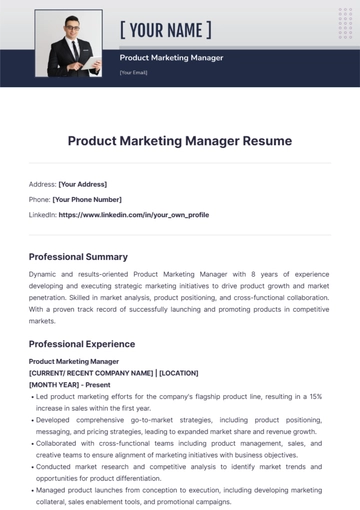 Free Product Marketing Manager Resume to Edit Online