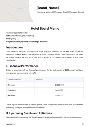 Free Hotel Board Memo Template to Edit Online