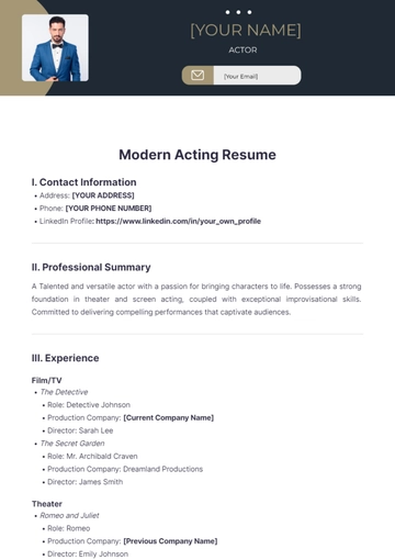 Free Modern Acting Resume to Edit Online
