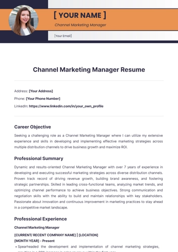 Free Channel Marketing Manager Resume to Edit Online