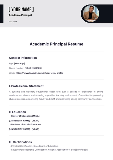 Free Academic Principal Resume to Edit Online