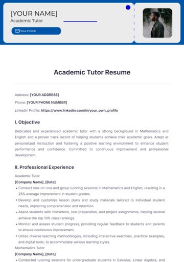 Free Academic Tutor Resume to Edit Online