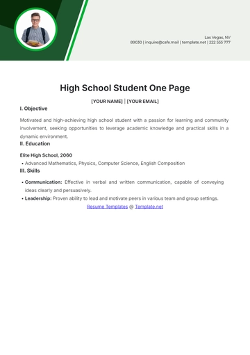 Free High School Student One Page Resume to Edit Online