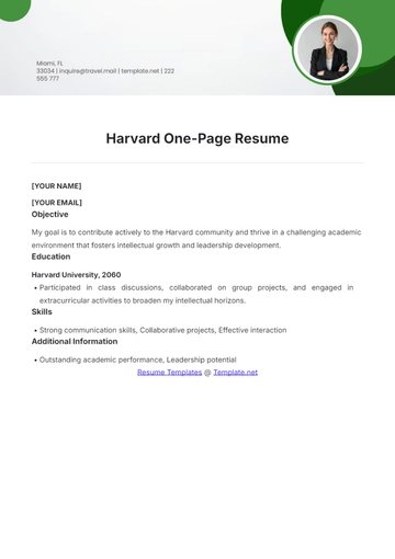 Free Harvard One Page Resume to Edit Online