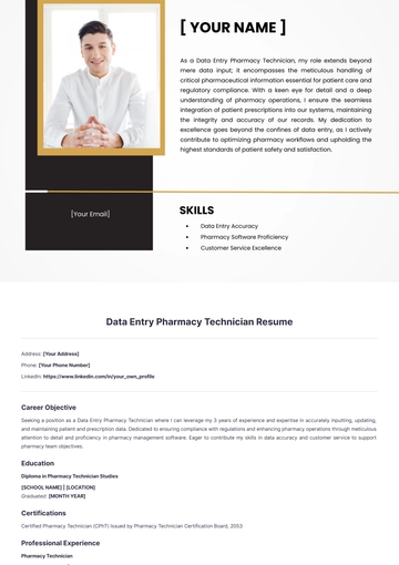 Free Data Entry Pharmacy Technician Resume to Edit Online