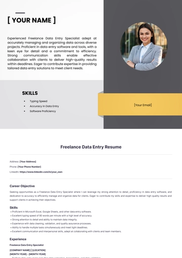 Free Freelance Data Entry Resume to Edit Online