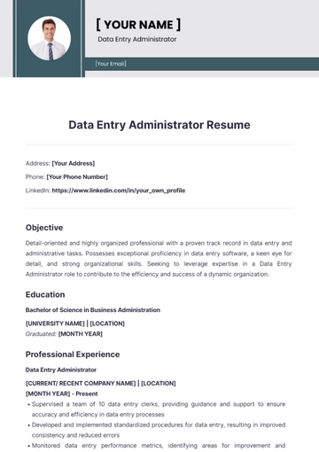Free Data Entry Administrator Resume to Edit Online