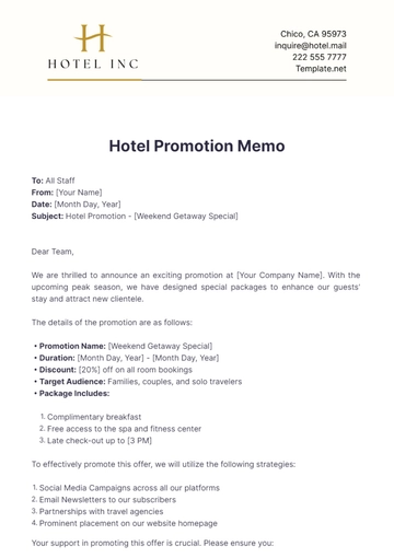 Free Hotel Promotion Memo Template to Edit Online