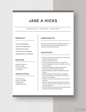 Insurance Product Manager Resume