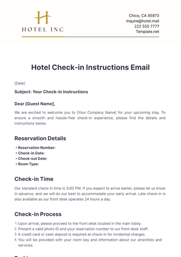 Free Hotel Check-in Instructions Email Template to Edit Online