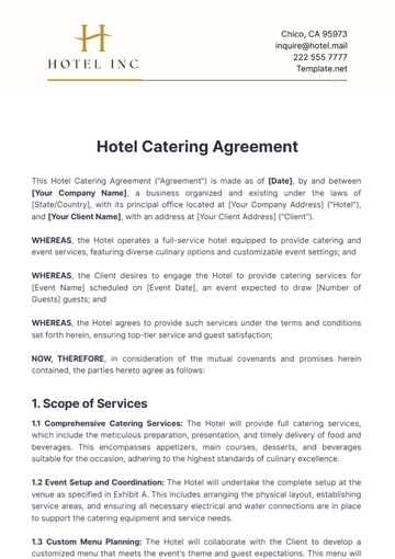 Free Hotel Catering Agreement Template to Edit Online