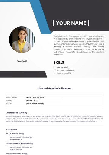 Free Harvard Academic Resume to Edit Online
