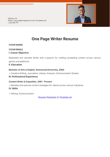 Free One Page Writer Resume to Edit Online