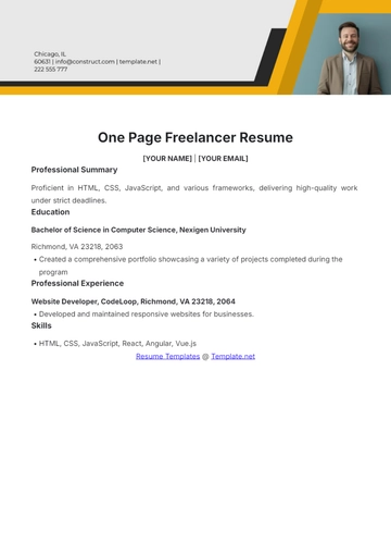 Free One Page Freelancer Resume to Edit Online