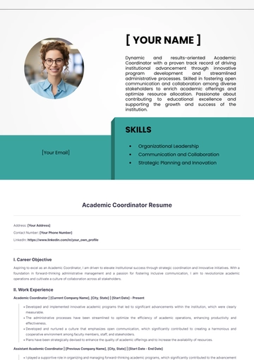 Free Academic Coordinator Resume to Edit Online