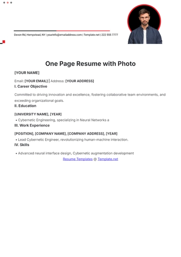 Free One Page Resume with Photo Template to Edit Online