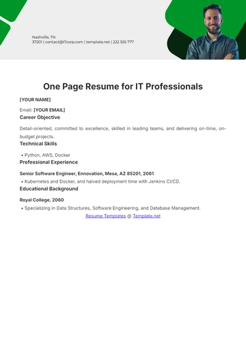 Free One Page Resume for IT Professionals to Edit Online