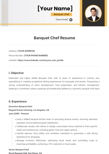 Free Banquet Chef Resume Template to Edit Online