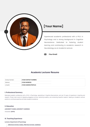 Free Academic Lecturer Resume to Edit Online