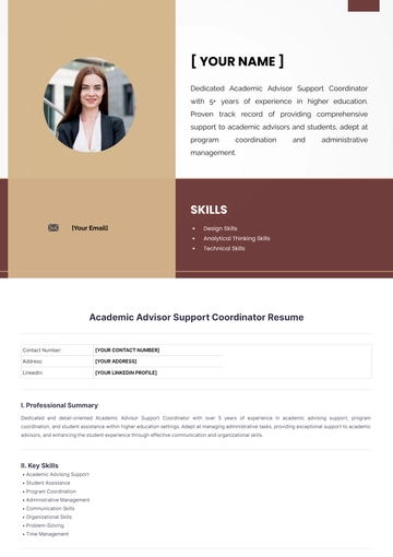 Free Academic Advisor Support Coordinator Resume to Edit Online