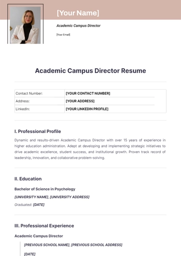 Free Academic Campus Director Resume to Edit Online