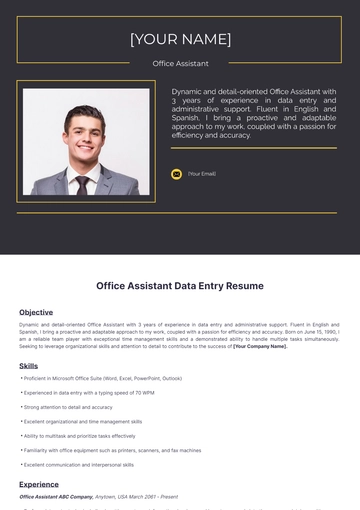 Free Office Assistant Data Entry Resume to Edit Online