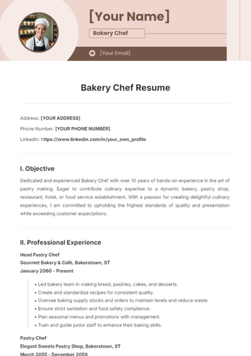 Free Bakery Chef Resume Template to Edit Online