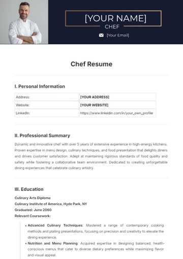 Free Chef Resume Template to Edit Online