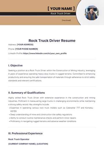 Free Rock Truck Driver Resume to Edit Online