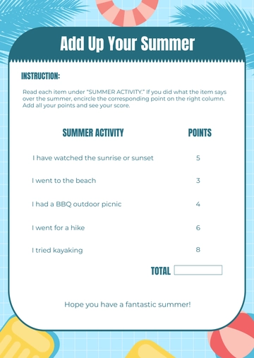 Free First Day of Summer School Worksheet Template to Edit Online