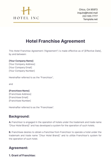 Free Hotel Franchise Agreement Template to Edit Online