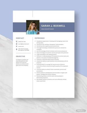 Head Receptionist Resume