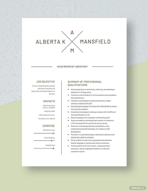 Head Resident Assistant Resume