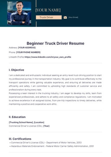 Free Beginner Truck Driver Resume to Edit Online