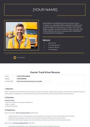 Free Courier Truck Driver Resume to Edit Online