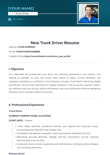 Free New Truck Driver Resume to Edit Online