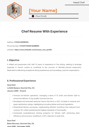 Free Chef Resume With Experience to Edit Online