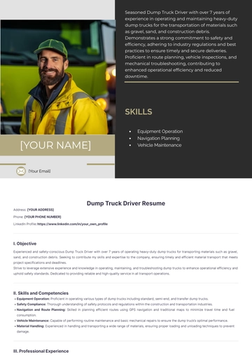 Free Dump Truck Driver Resume to Edit Online