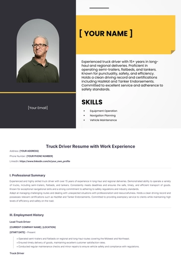 Free Truck Driver Resume with Work Experience to Edit Online