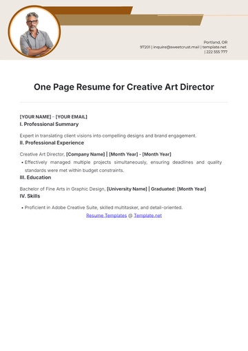 Free One Page Resume For Creative Art Director to Edit Online