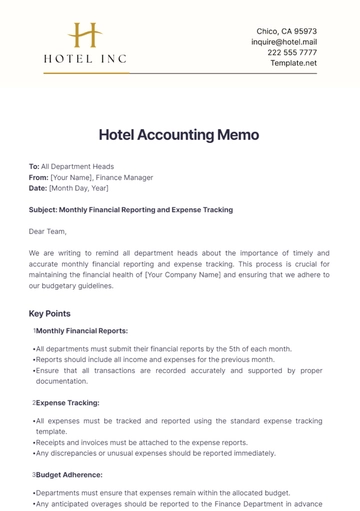Free Hotel Accounting Memo Template to Edit Online