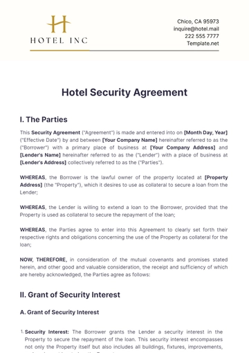 Free Hotel Security Agreement Template to Edit Online