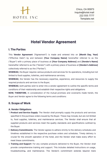 Free Hotel Vendor Agreement Template to Edit Online