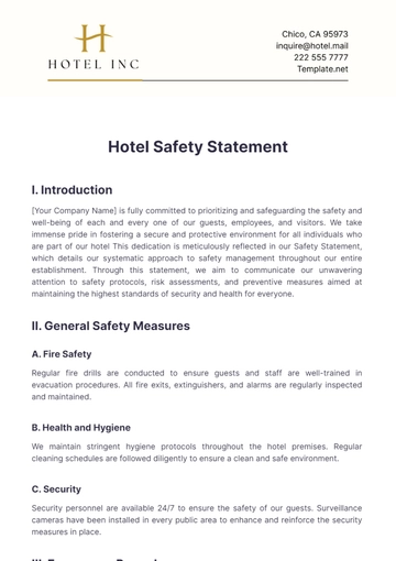 Free Hotel Safety Statement Template to Edit Online